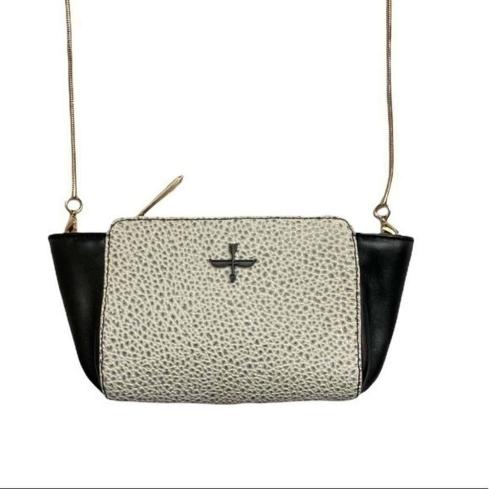 Pour la Victoire mini white and black leather crossbody bag